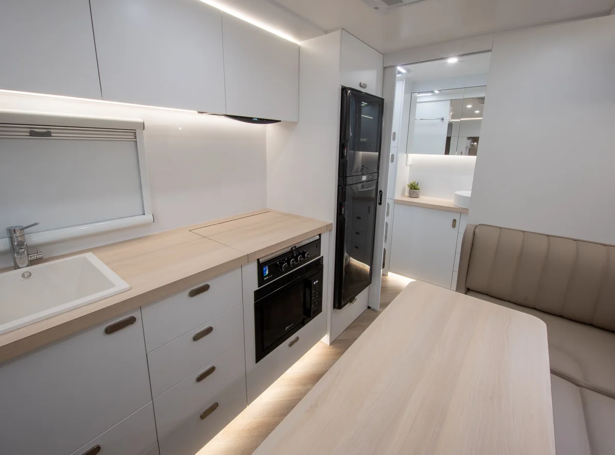 Drive RV Alpha Edition Touring kitchen and lounge