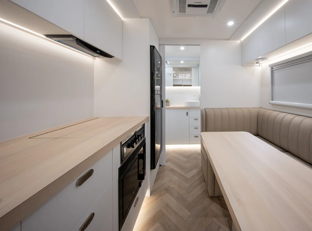 Drive RV Alpha Edition Touring dinette and galley